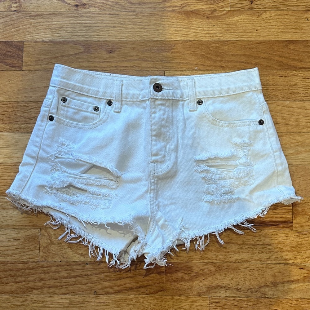 Forever 21 White Frayed Jean Shorts